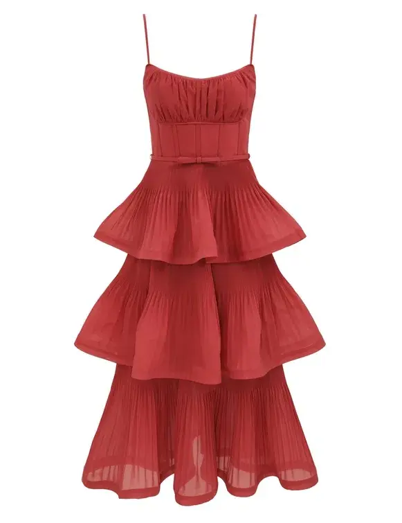 Zimmermann Pleated Tiered Midi Dress Rose Size 0 - Image 1