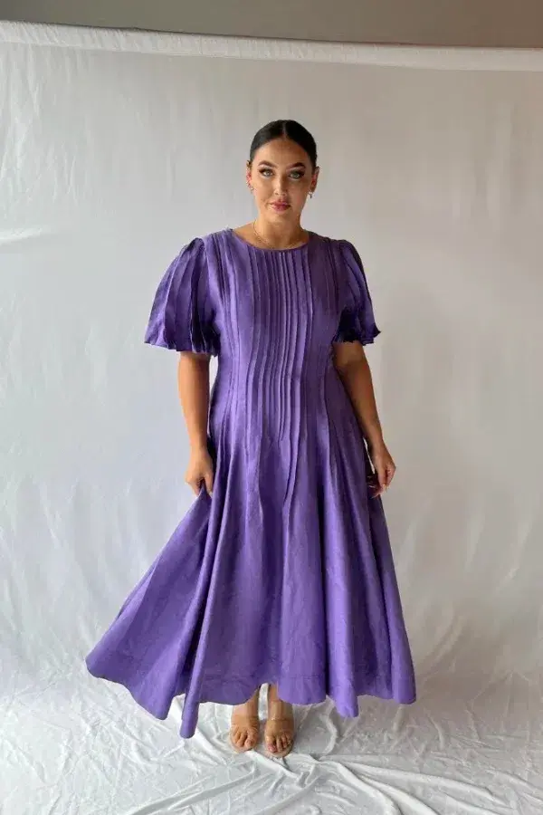 Aje Nova Pleated Midi Dress in Deep Violet Size AU 14  - Image 2