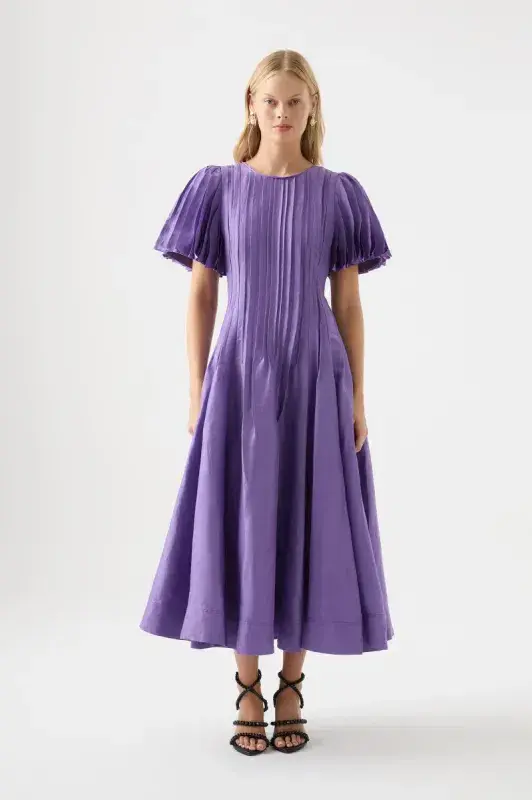 Aje Nova Pleated Midi Dress in Deep Violet Size AU 14  for rent on The Volte - main image