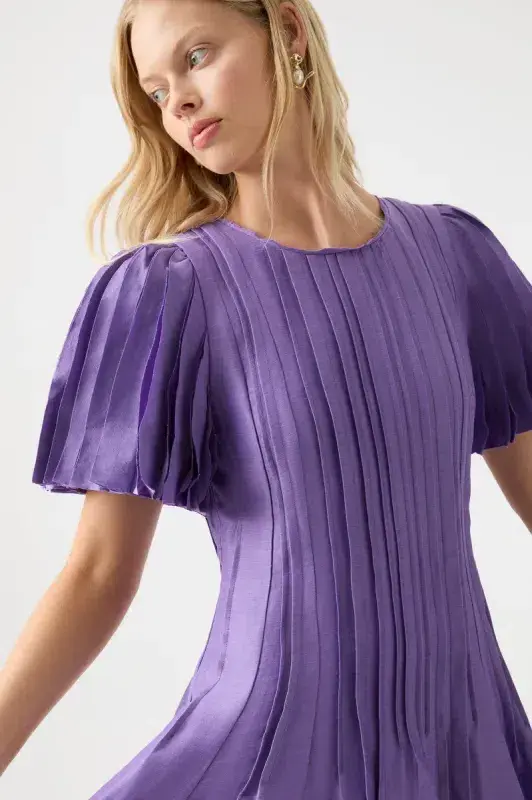 Aje Nova Pleated Midi Dress in Deep Violet Size AU 14  for rent on The Volte - main image