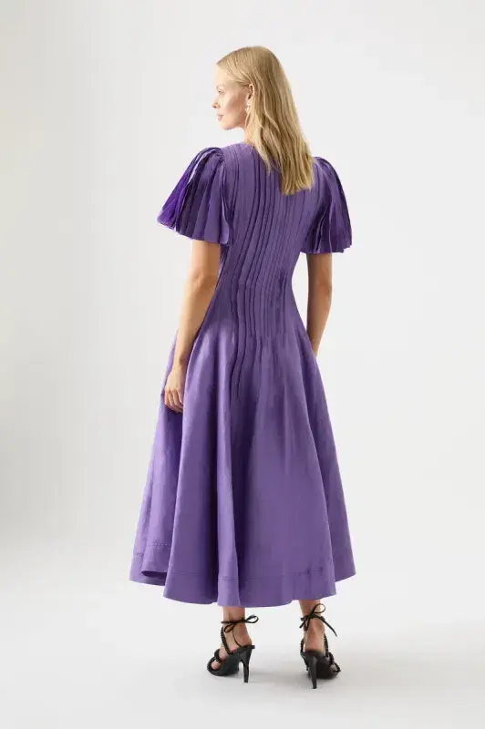 Aje Nova Pleated Midi Dress in Deep Violet Size AU 14  for rent on The Volte - main image