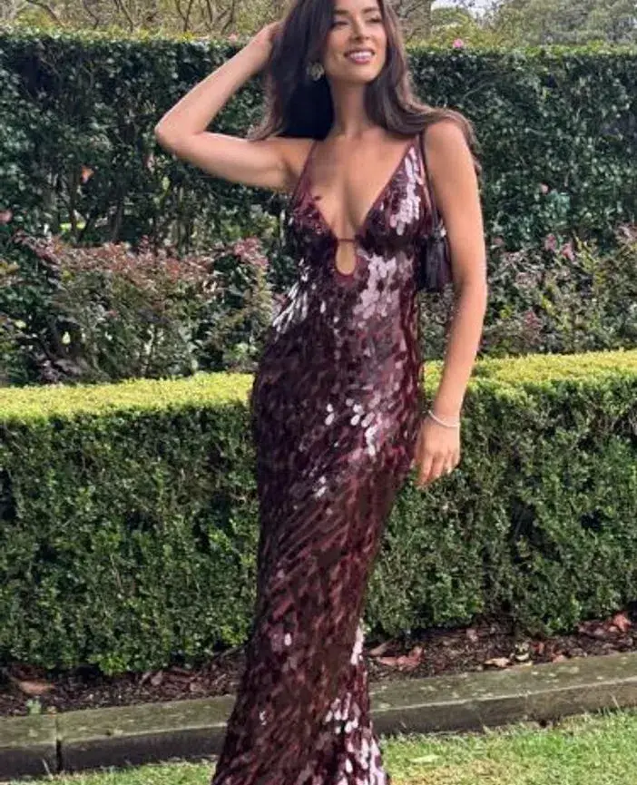 Misha Sapphire Sequin Maxi Dress size 14 Brown Fig - Image 5