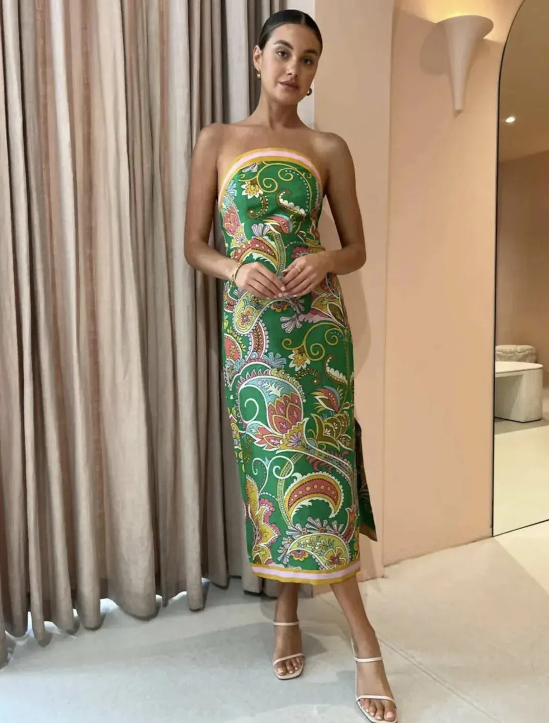 Alemais Marion Bodice Strapless Dress in Green Paisley Size 14  for rent on The Volte - main image