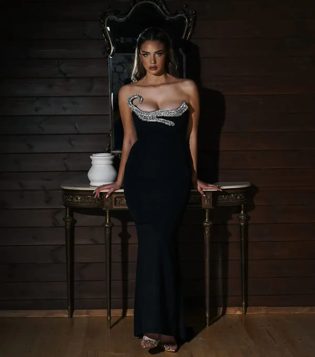 Albina Dyla Long Embroidered Black Dress - Image 1