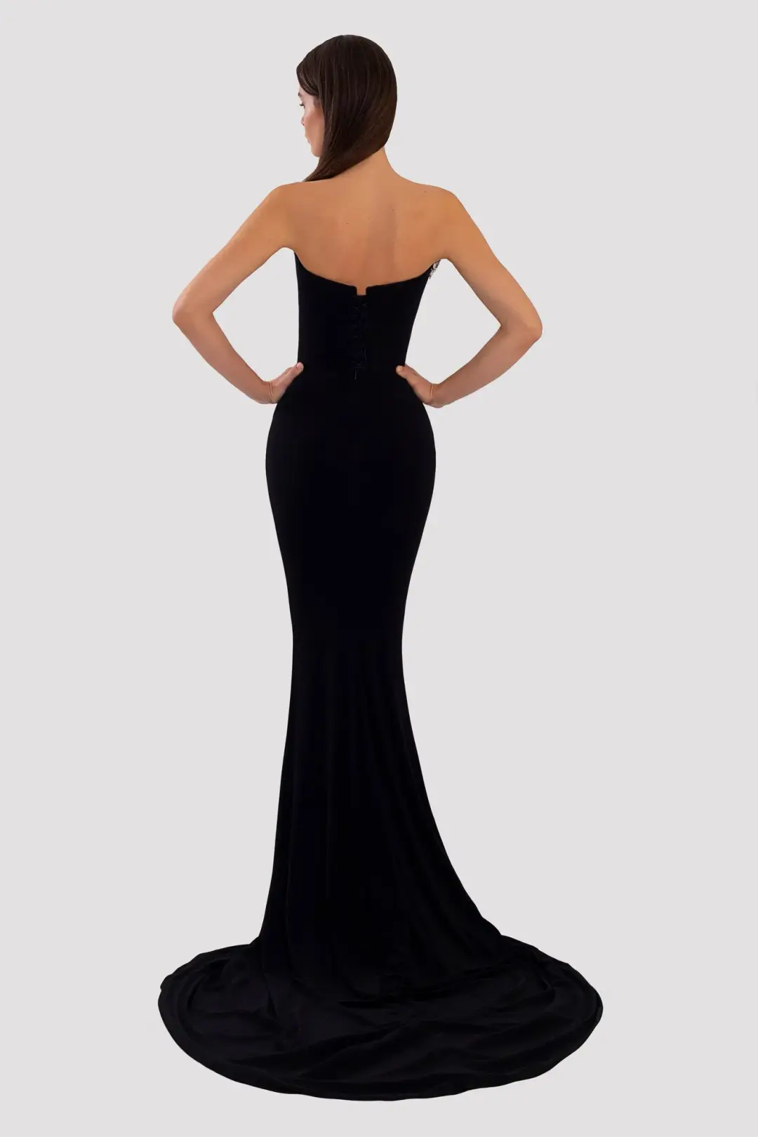 Albina Dyla Long Embroidered Black Dress for rent on The Volte - main image