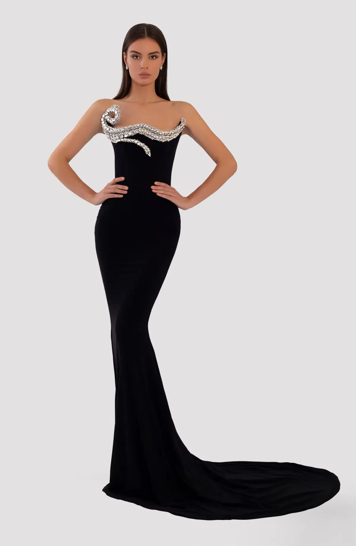 Albina Dyla Long Embroidered Black Dress - Image 2