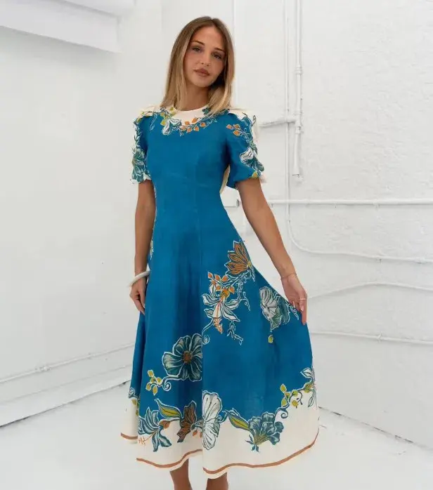 Alemais Luda Midi Dress Blue Floral Size 8 - Image 1