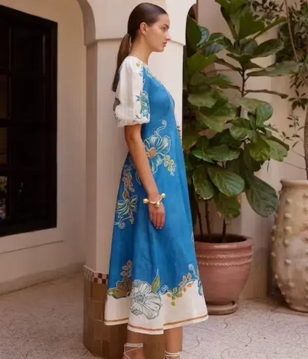 Alemais Luda Midi Dress Blue Floral Size 8 for rent on The Volte - main image