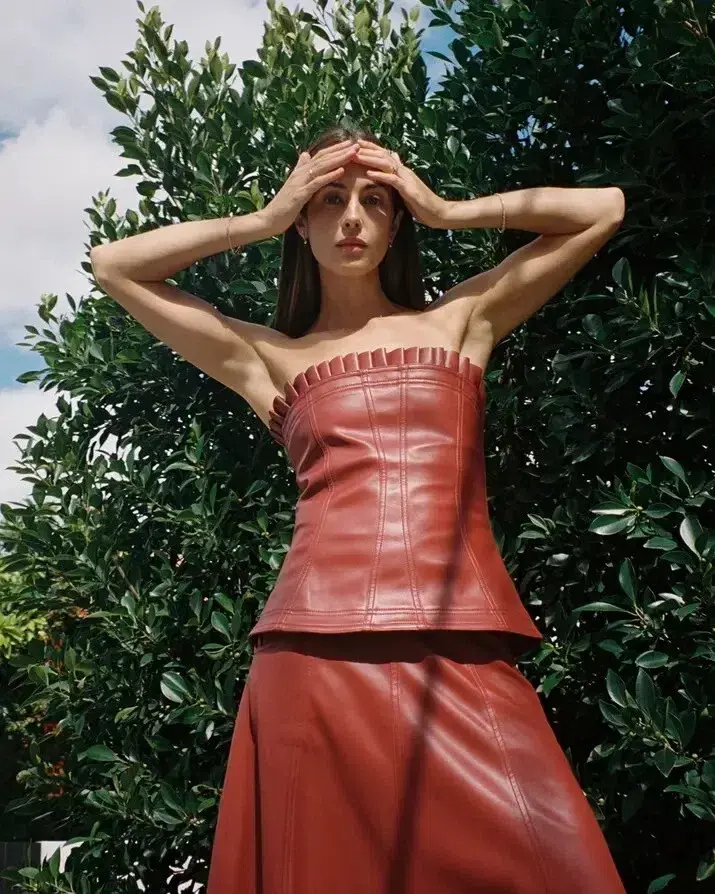  Aje Stanhope Vegan Leather Corset Top Burgundy Size AU 6 / XS - Image 6