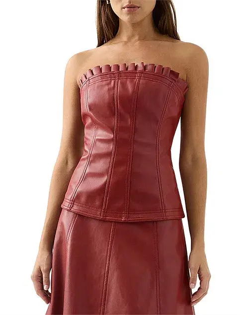  Aje Stanhope Vegan Leather Corset Top Burgundy Size AU 6 / XS - Image 1