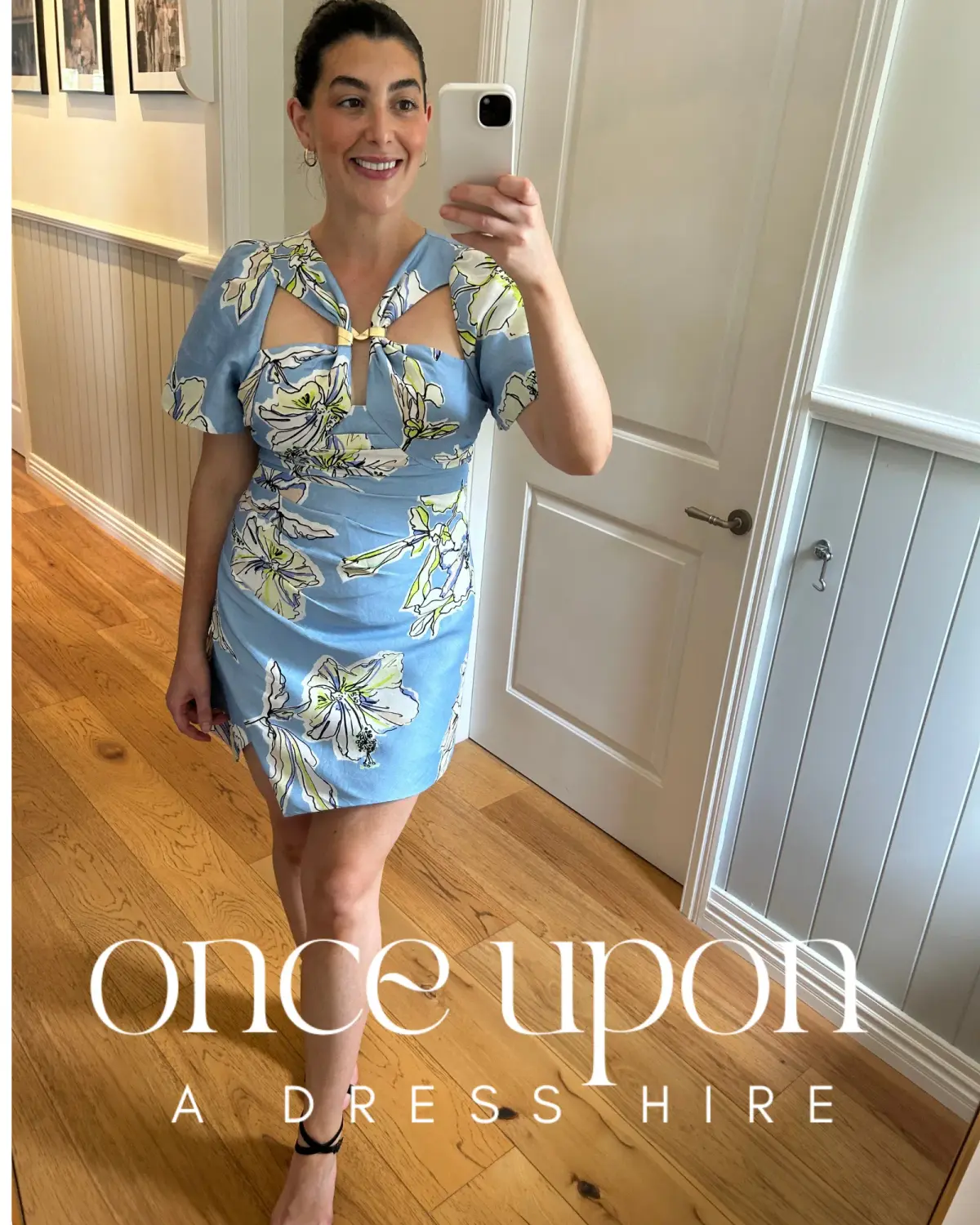 Aje Presence Twisted Mini Dress Blue Hibiscus Size AU 12 - Image 3