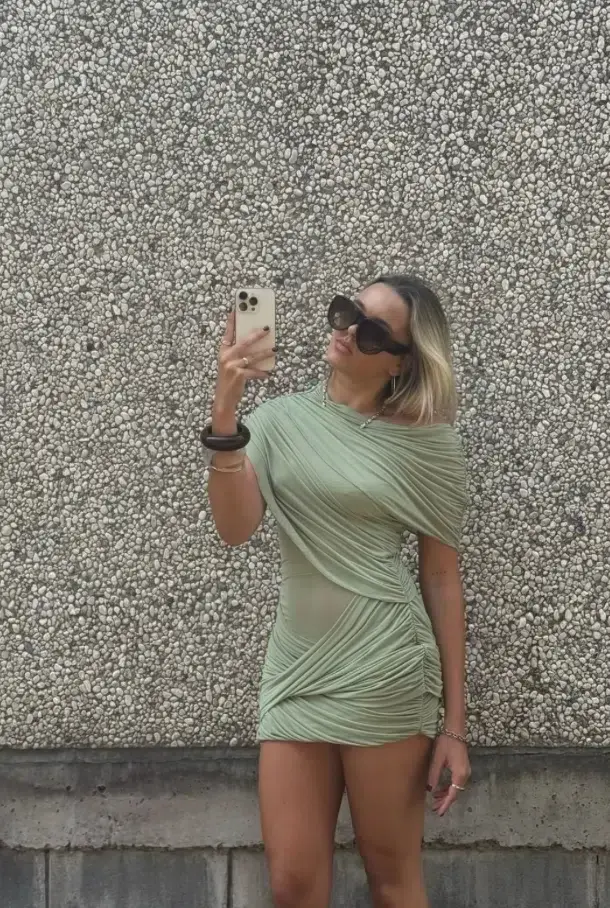 Benni Otto Mini Dress in Pistachio Green AU 6 XS - Image 6