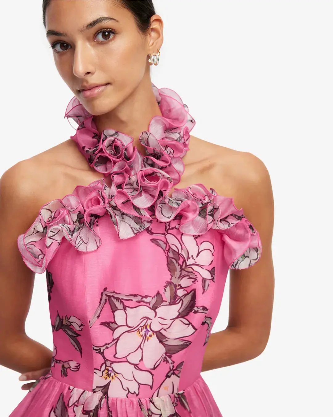 Leo Lin Isabelle Ruffled Halterneck Maxi Dress Size 14 for rent on The Volte - main image