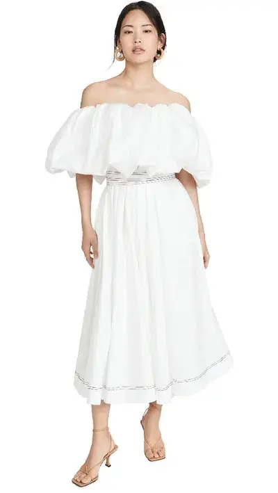 Prima Puff Midi Dress White for rent on The Volte - main image