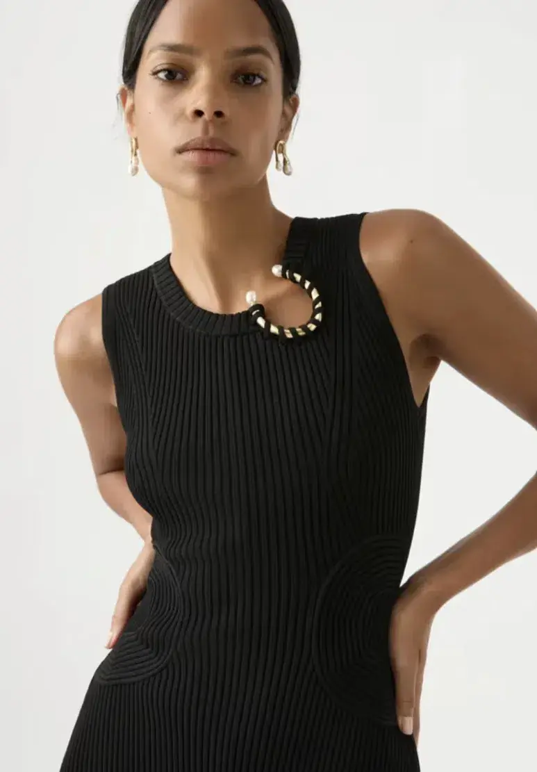 Aje Crescent Midi Dress Black - Small for rent on The Volte - main image