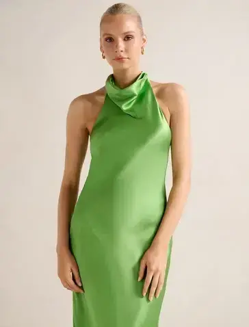 Clementine High Neck Satin Maxi Dress Size 12 for rent on The Volte - main image