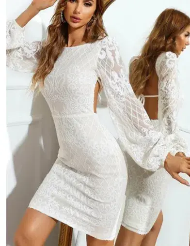 Miss Ord White Sequinn Mini Cocktail mini dress size L- S14Aus/ Uk12/ USA10 - Image 1