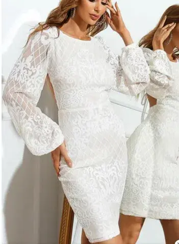 Miss Ord White Sequinn Mini Cocktail mini dress size L- S14Aus/ Uk12/ USA10 for rent on The Volte - main image