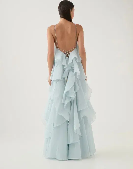 Aje Pandorea Layered Maxi Dress Silver Blue Size AU 6 - Image 4
