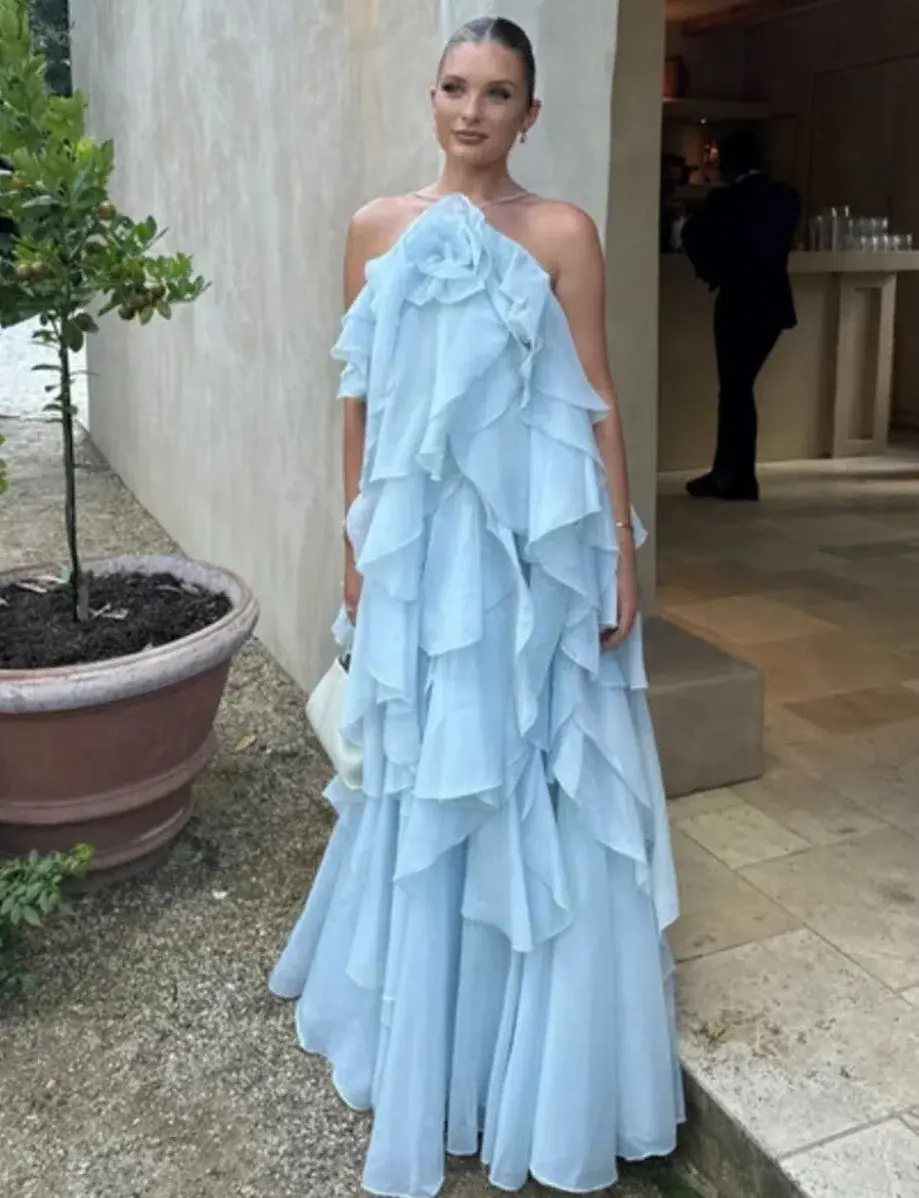 Aje Pandorea Layered Maxi Dress Silver Blue Size AU 6 for rent on The Volte - main image