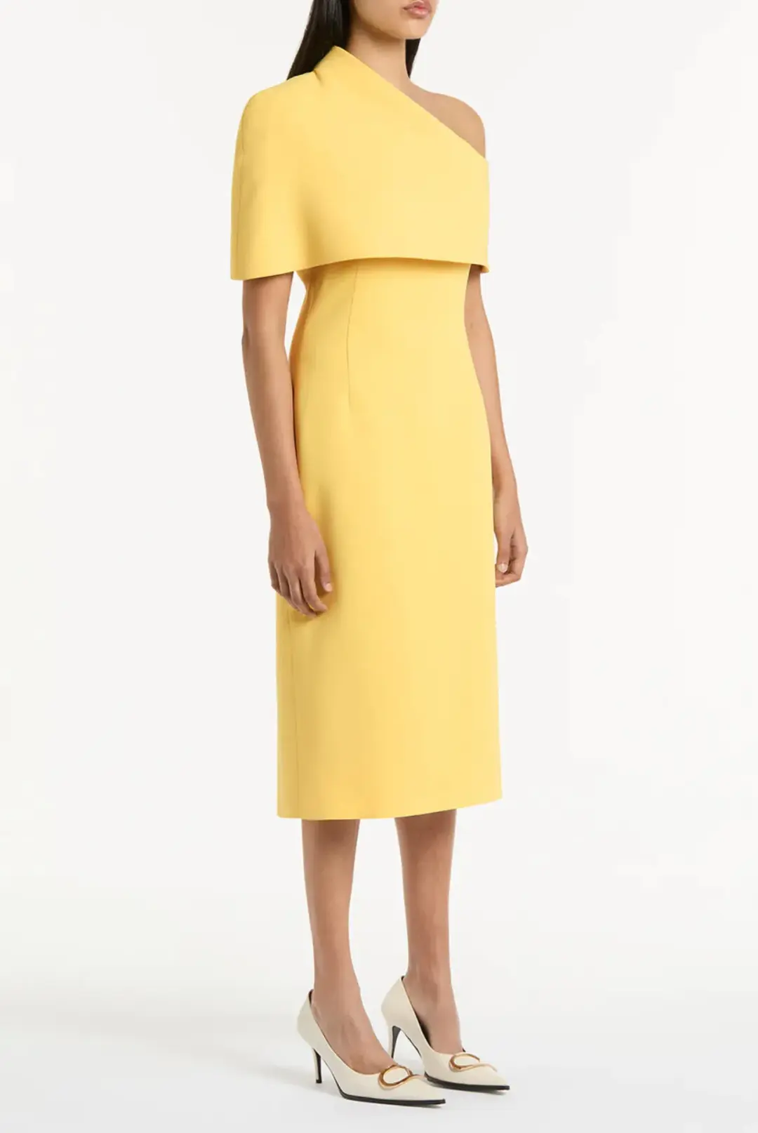 Butter crepe draped collar dress for rent on The Volte - main image