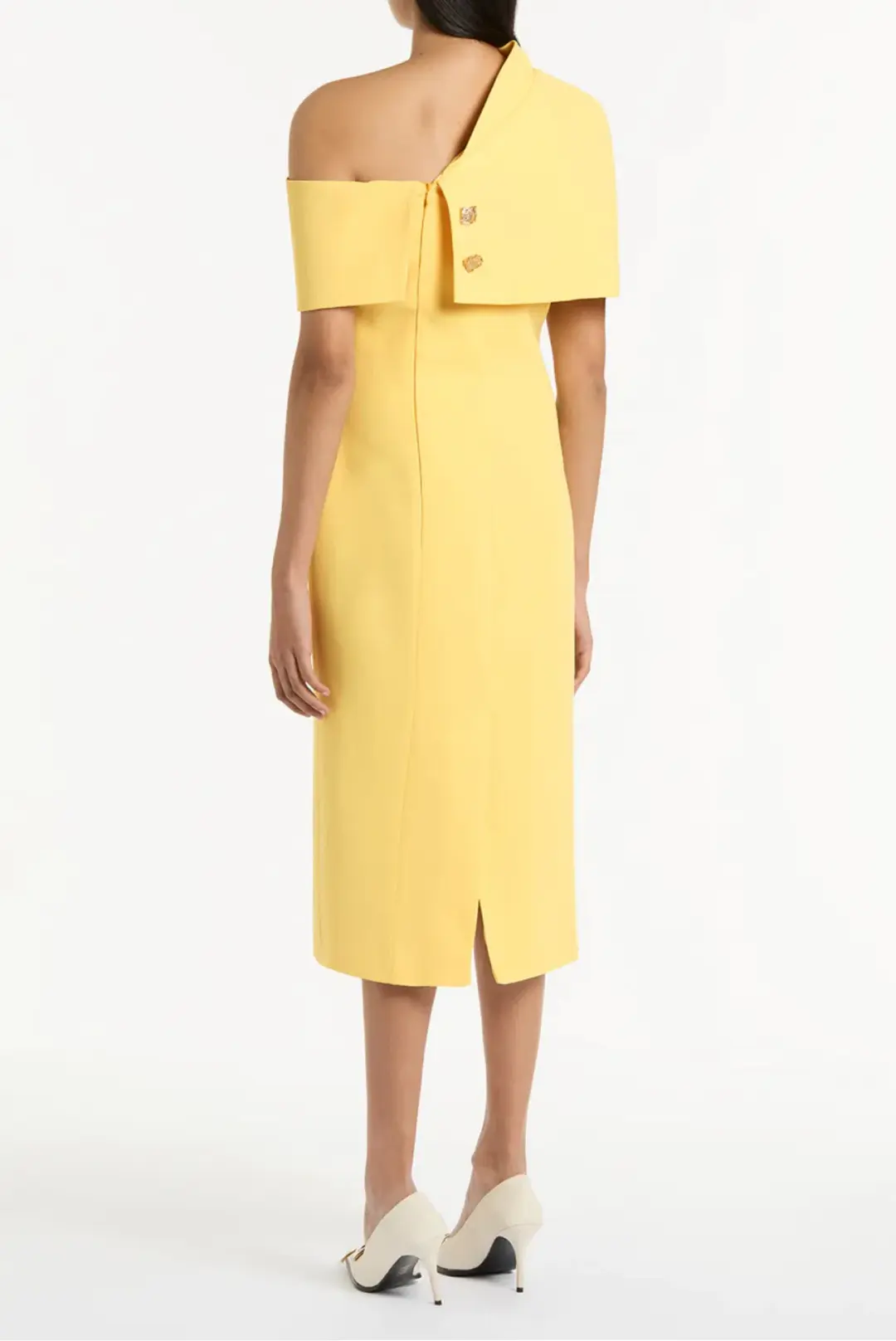 Butter crepe draped collar dress for rent on The Volte - main image