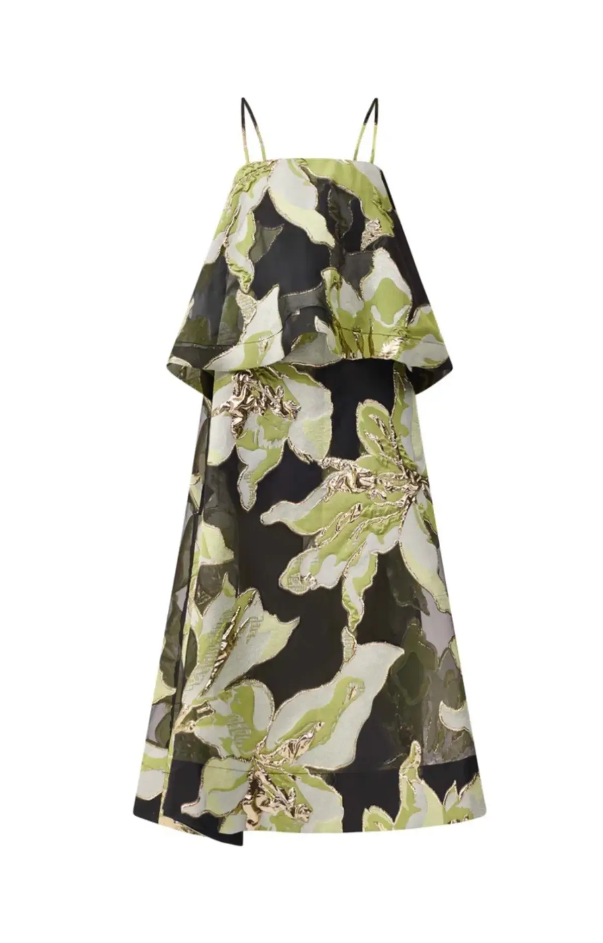 Elliatt Elysia Tiered Gown in Black & Green Floral  Size 8 - Image 3
