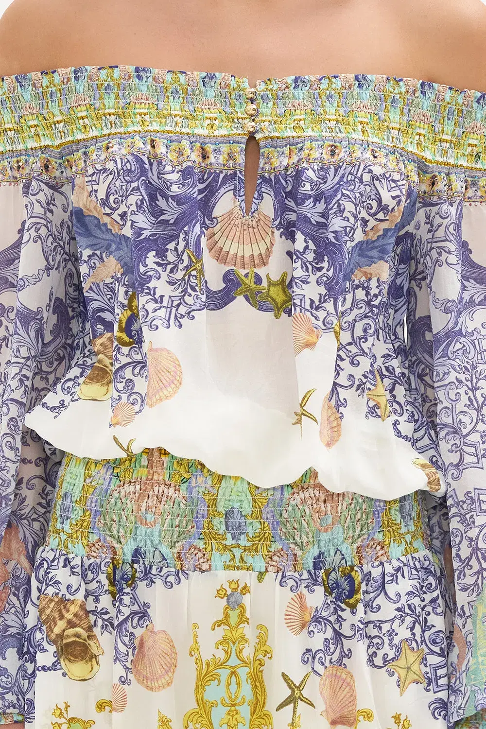 Star Of The Sea Off Shoulder Shirred Dress - Image 6