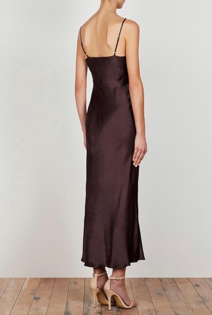Shona Joy Wright Ruched Bias Slip Dress Chocolate Brown Size 8 for rent on The Volte - main image