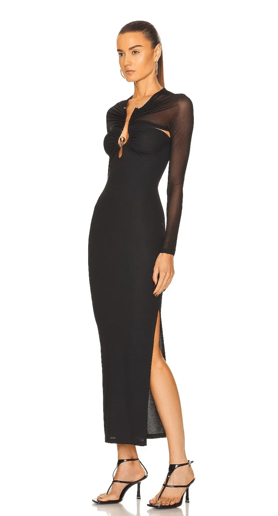 Polar Orbit Sheer Column Shawl Dress Black for rent on The Volte - main image