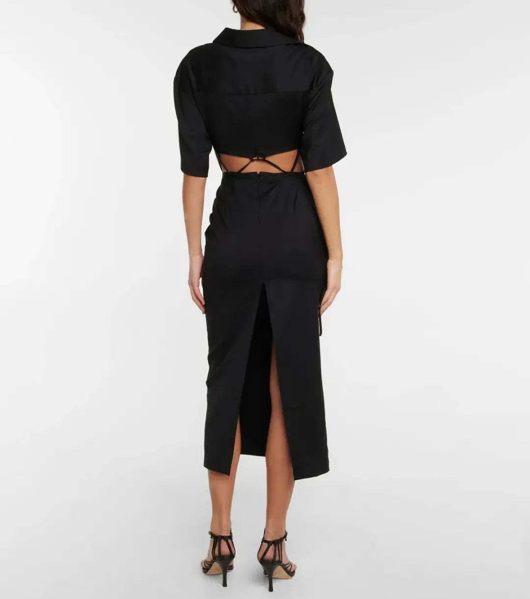 Midi Wool Blend Cut Out Shirt Dress Black for rent on The Volte - main image