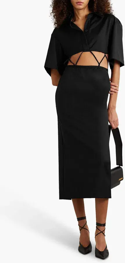 Midi Wool Blend Cut Out Shirt Dress Black for rent on The Volte - main image