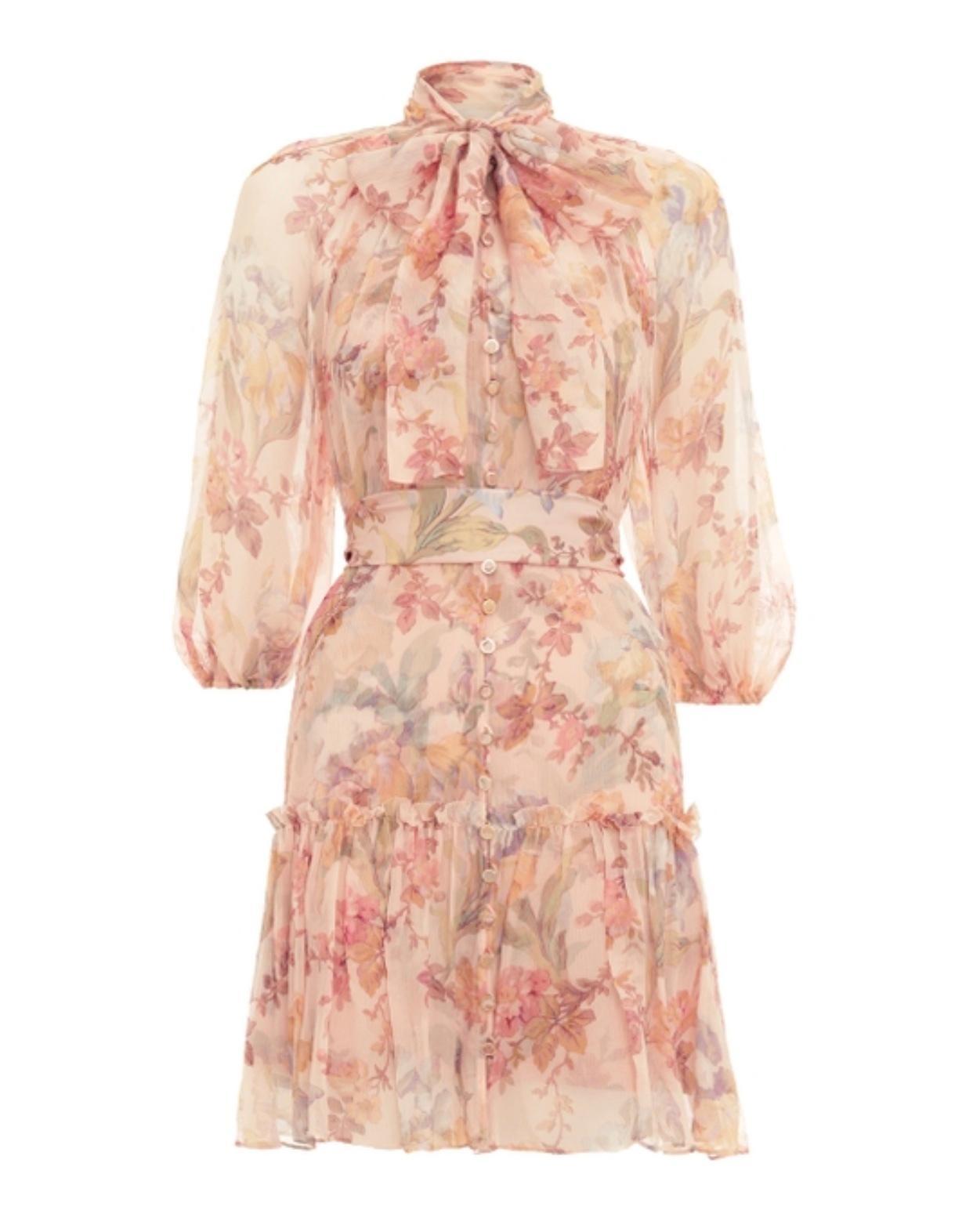 Zimmermann Espionage Neck Tie Mini Dress Iris Floral Size 6 - Image 4