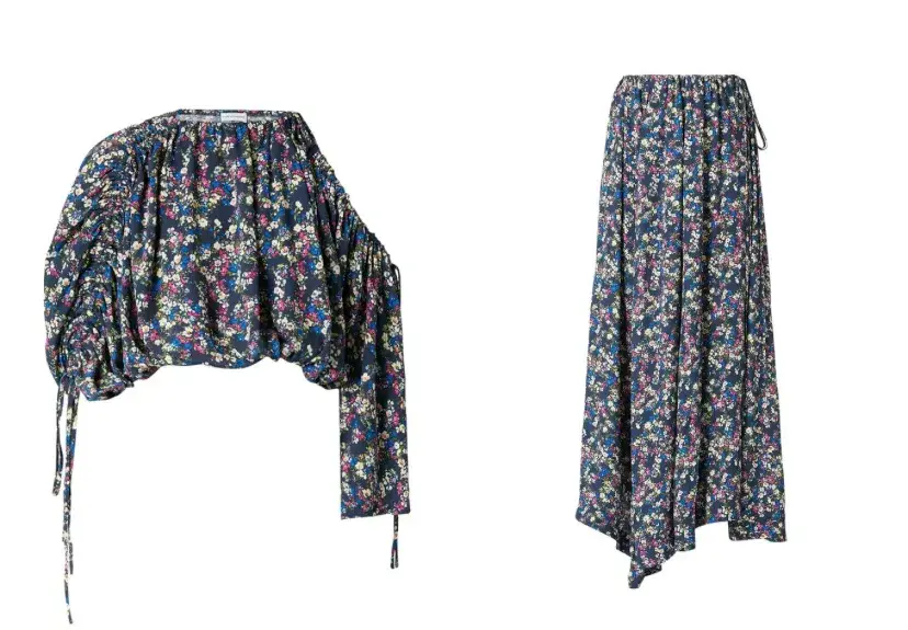 Navy floral drawcord set for rent on The Volte - main image