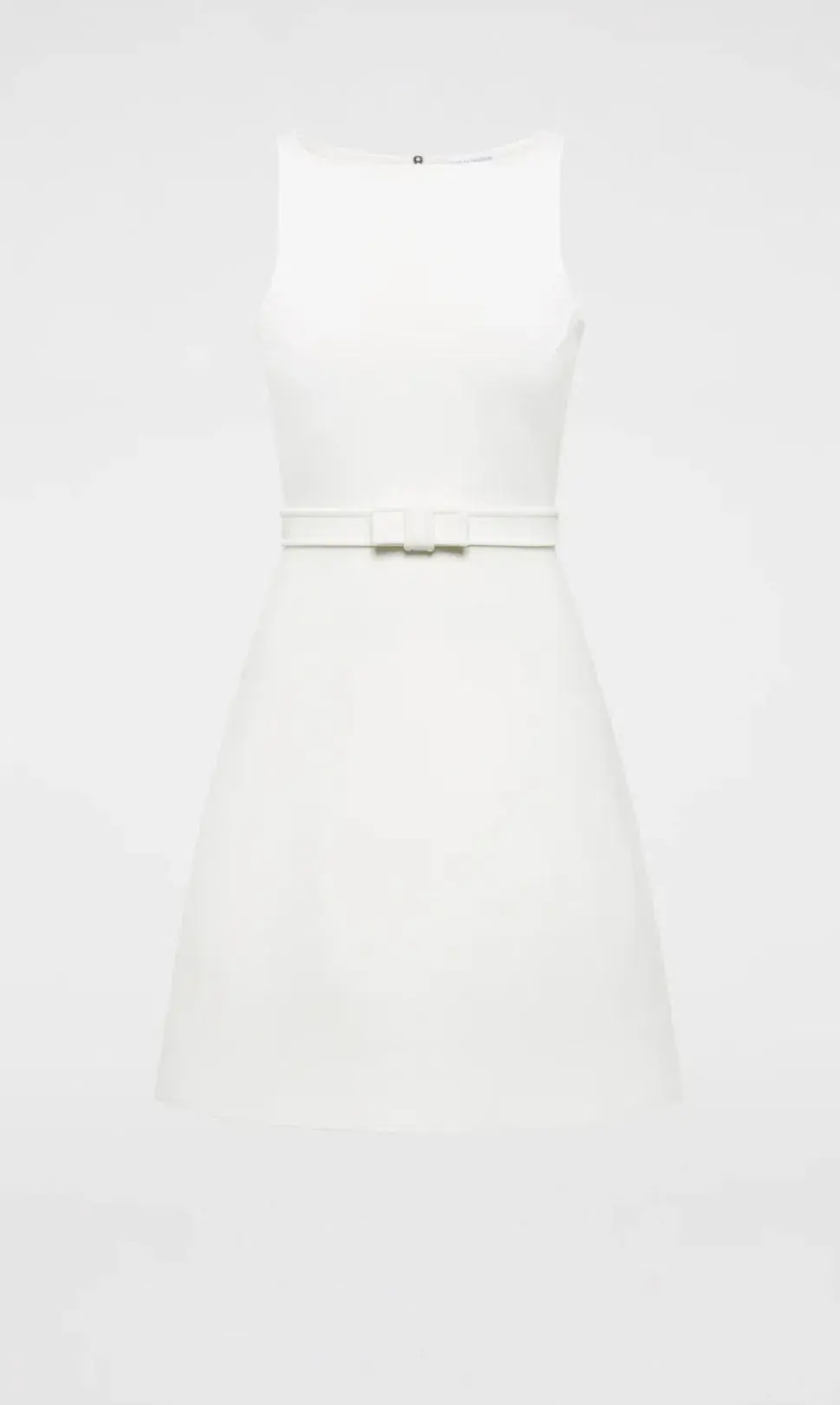 Crepe Knit Bow Bell Dress White With Belt - Image 1