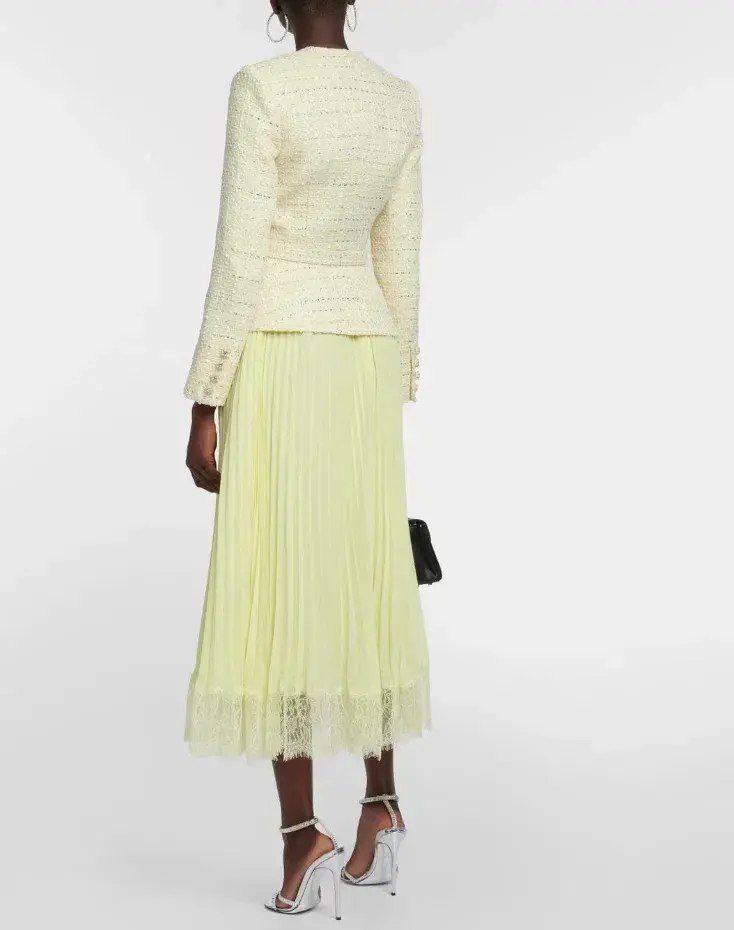 Self-Portrait Bouclé and chiffon midi dress - Image 2