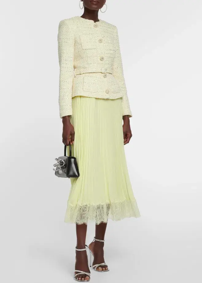 Self-Portrait Bouclé and chiffon midi dress - Image 1