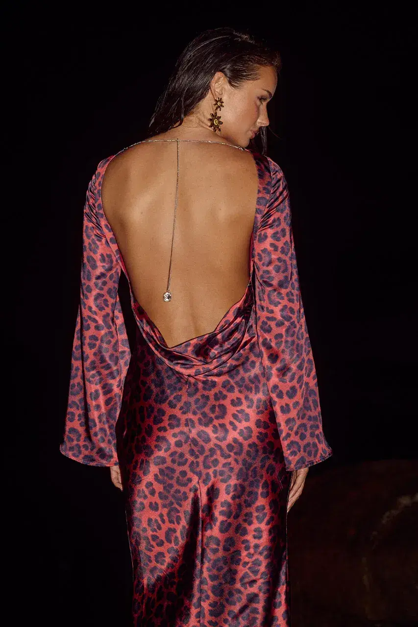 Xaria Maxi Dress Red Leopard for rent on The Volte - main image