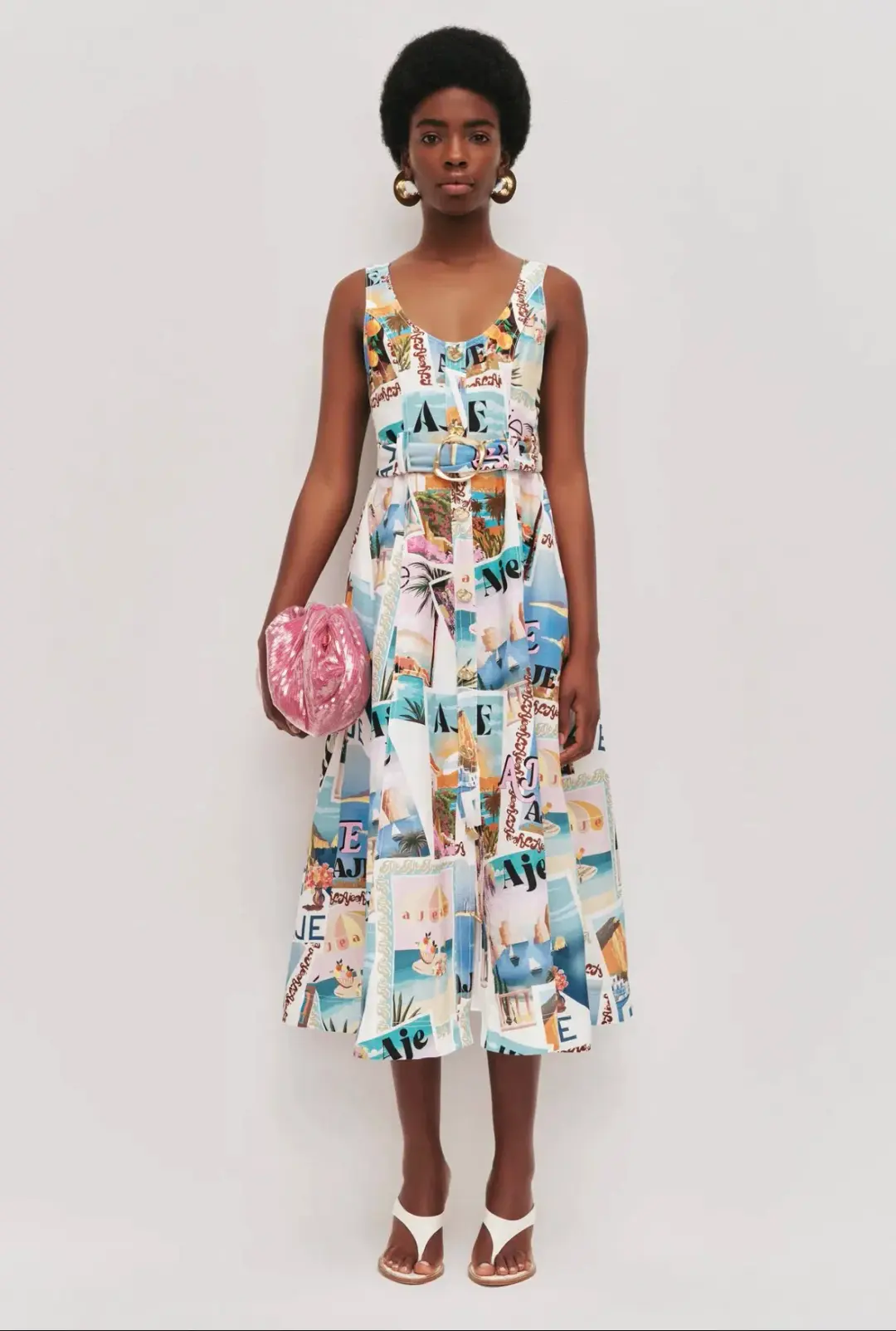 Aje Leonie midi dress size 8 postcard print for rent on The Volte - main image