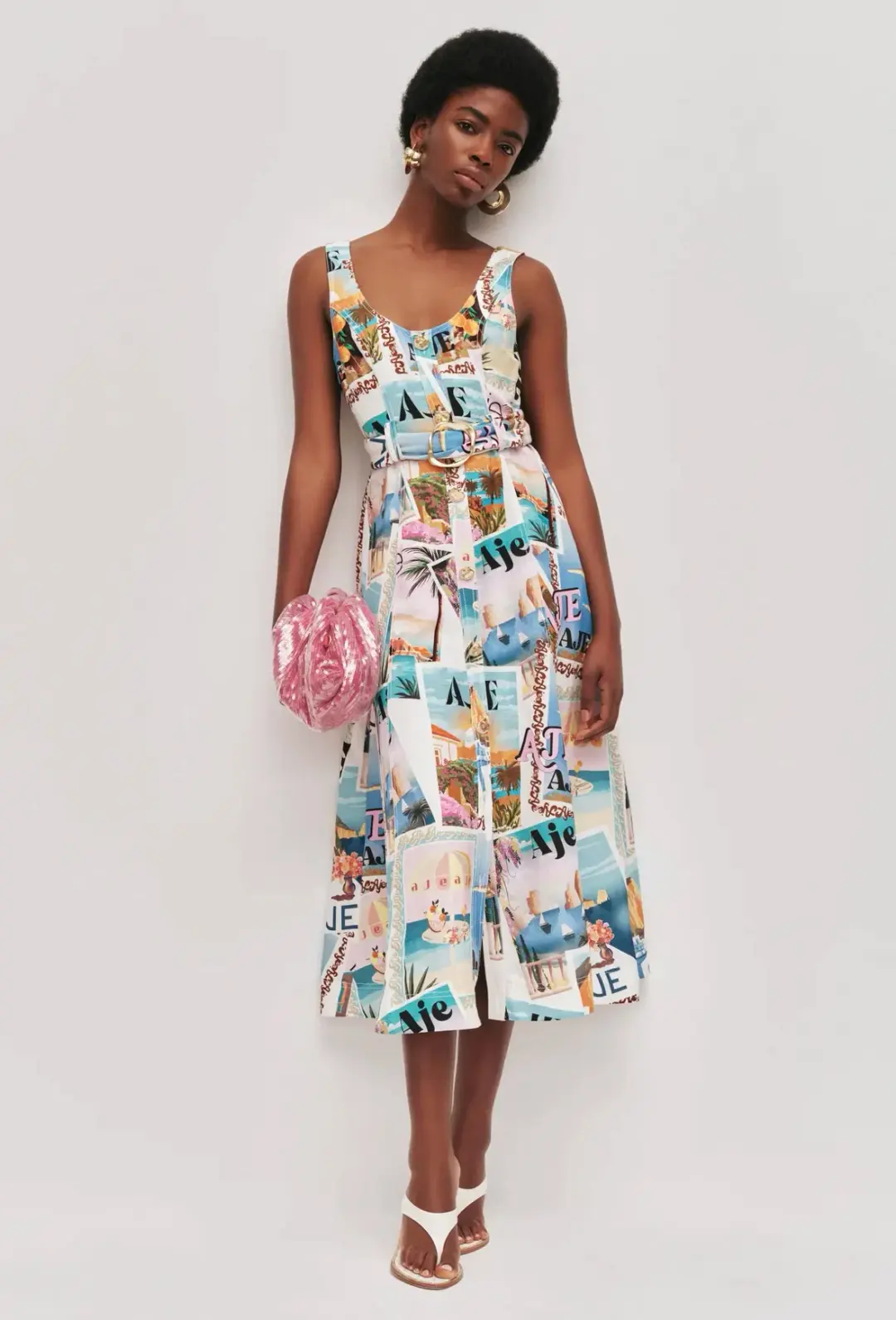 Aje Leonie midi dress size 8 postcard print for rent on The Volte - main image