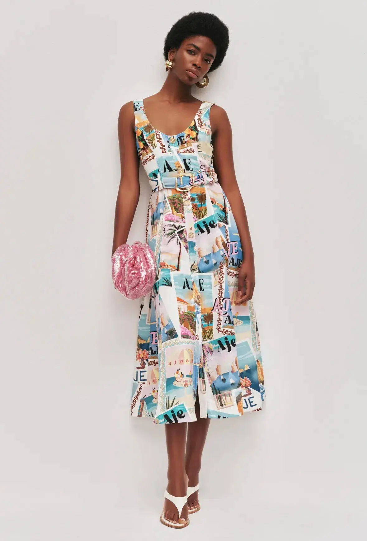 Aje Leonie midi dress size 8 postcard print - Image 2