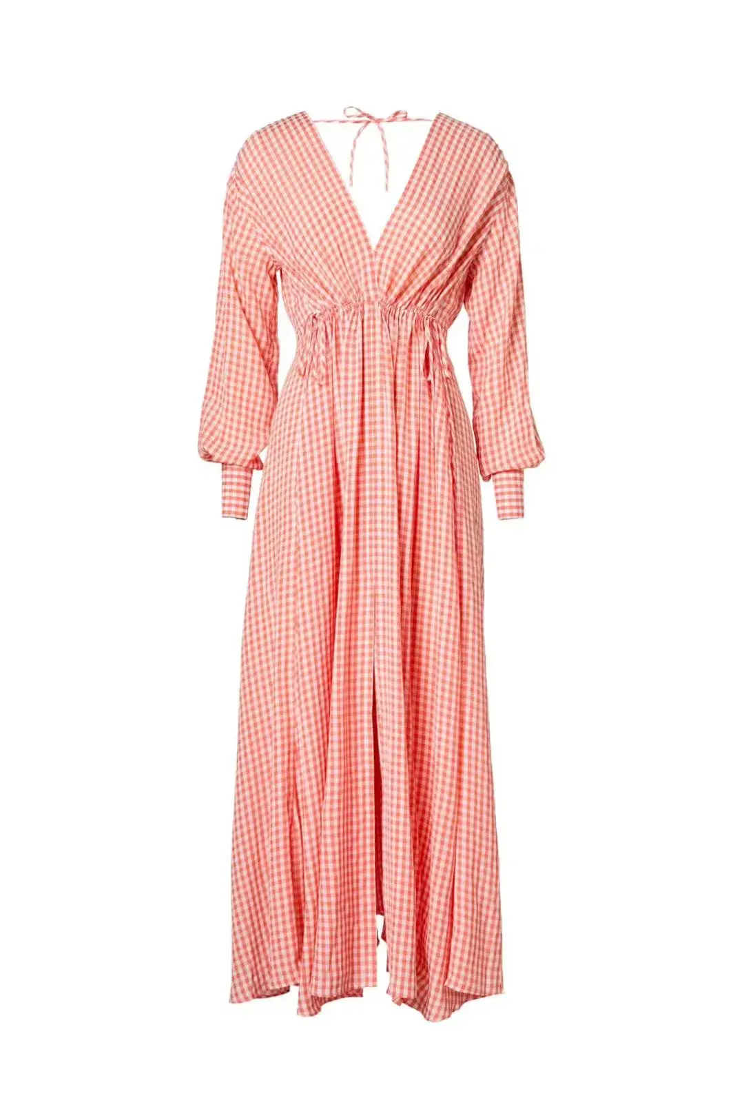Scanlan Theodore V Neck Gingham Dress Peach - Image 4