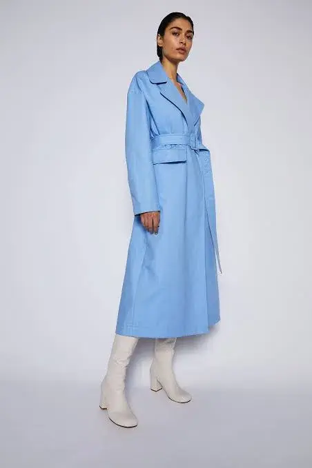 Blue Double Cotton Trench Coat With Belt - Image 1