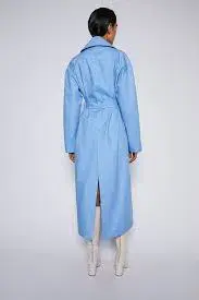 Blue Double Cotton Trench Coat With Belt - Image 2