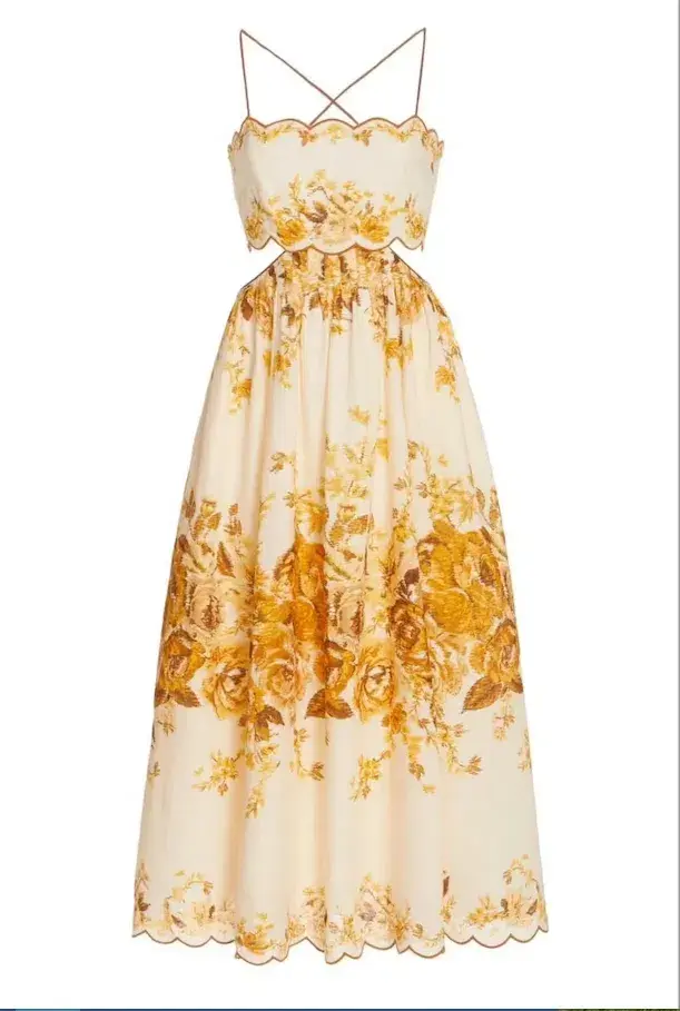Zimmermann Aliane Scallop Midi Dress Amber Floral Size 8 - Image 2