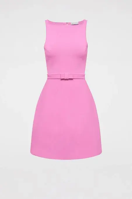 Crepe Knit Bow Bell Dress Pink - Image 3