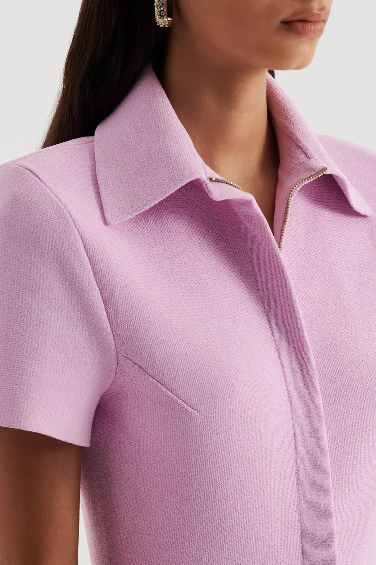 Crepe Knit Zip Dress Light Pink - Image 4