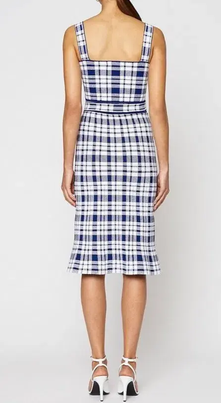 Crepe Knit Check Dress Blue Print for rent on The Volte - main image