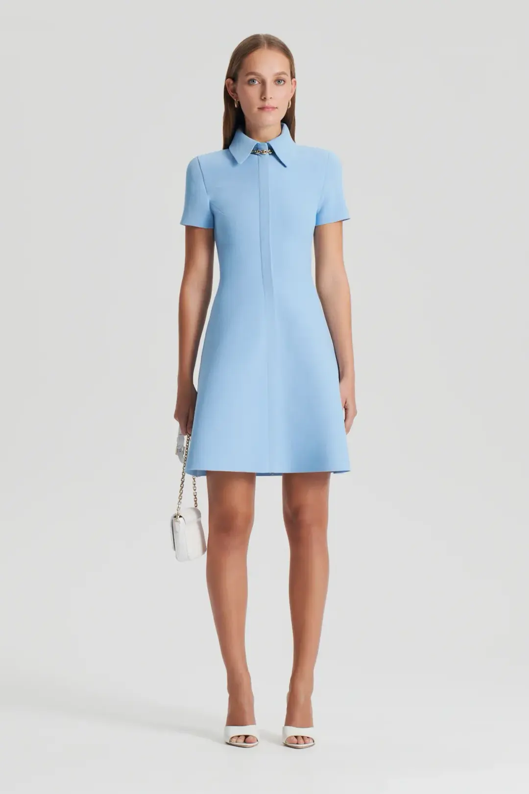 Crepe Knit Zip Rivera Dress Light Blue for rent on The Volte - main image