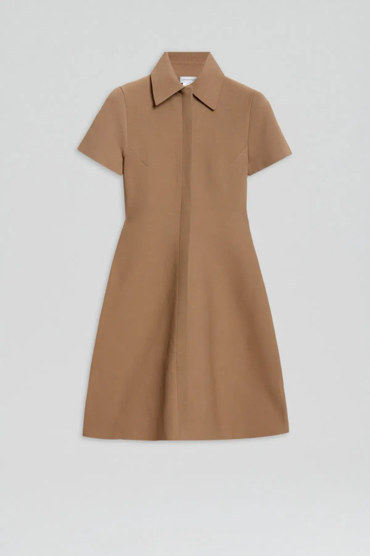 Crepe Knit Zip Shirt Mini Dress Camel - Image 4